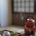 Gold Foil Pine Tree Red Soda Glaze Old Rock Clay Small Kettle/ Teapot - Image 8