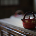 Gold Foil Pine Tree Red Soda Glaze Old Rock Clay Small Kettle/ Teapot - Image 9