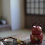 Gold Foil Pine Tree Red Soda Glaze Old Rock Clay Small Kettle/ Teapot - Image 10