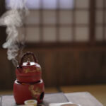 Gold Foil Pine Tree Red Soda Glaze Old Rock Clay Small Kettle/ Teapot - Image 4