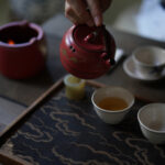 Gold Foil Pine Tree Red Soda Glaze Old Rock Clay Small Kettle/ Teapot - Image 5