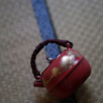 Gold Foil Pine Tree Red Soda Glaze Old Rock Clay Small Kettle/ Teapot