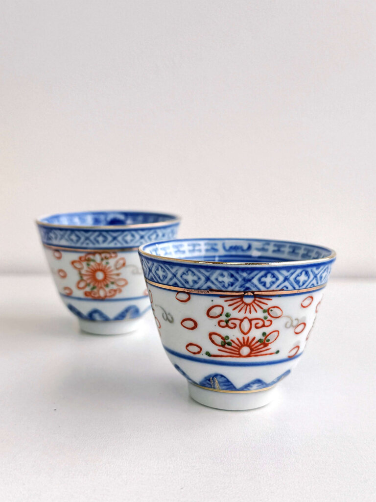 Blue and White Porcelain Rice Pattern Teacup - multi color